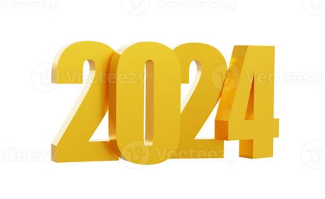 Happy New Year 2024 With Shiny 3d Golden Numbers Isolated Transparent