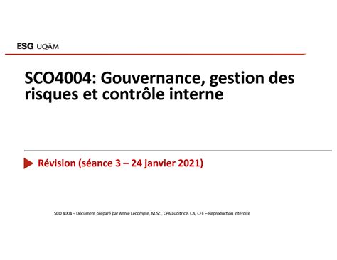 SCO4004 Révision pour séance 3 Etudiants SCO4004 Gouvernance