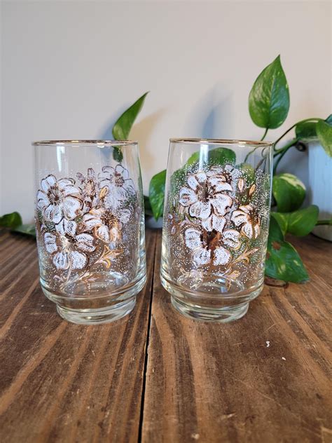 Vintage Dominion White Floral Glass Tumblers Set Of Vintage Glass