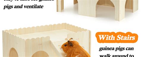 Jwshang Large Wooden Guinea Pig House Guinea Pig Hideout Hut With Cave