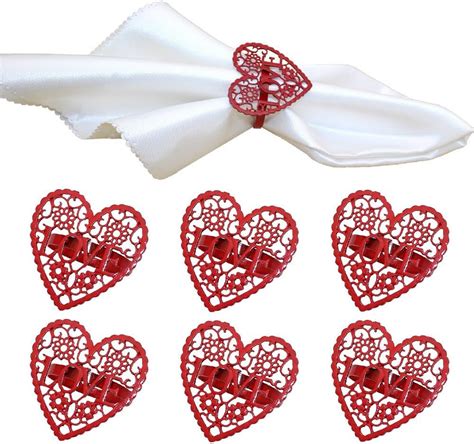 Amazon Mdgfge Valentine S Day Heart Napkin Rings Set Of Hollow