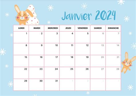 Calendrier Avec Des Lapins Mignons Imprimer