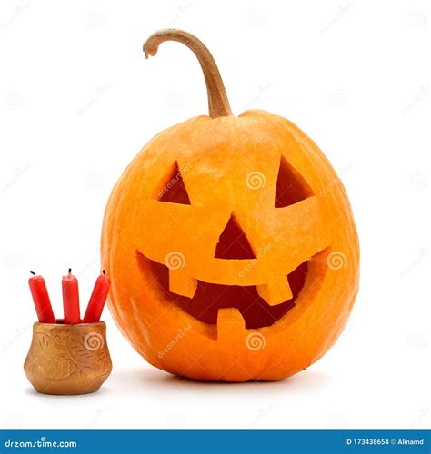 One Halloween Pumpkin Isolated On White Background Stock Photo Image