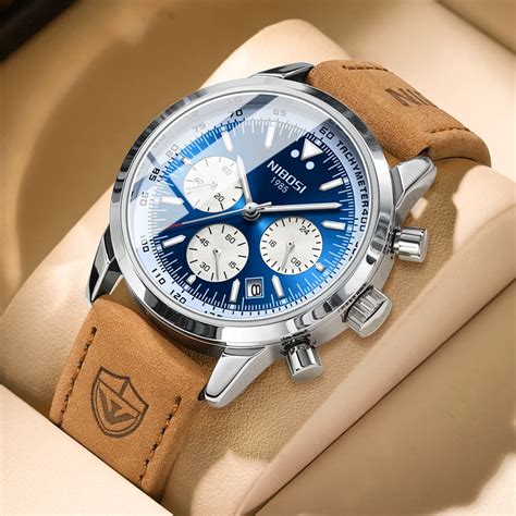 Nibosi 2024 Leather Men S Watches Luxury Sports Waterproof Chronograph Business Luminous Date