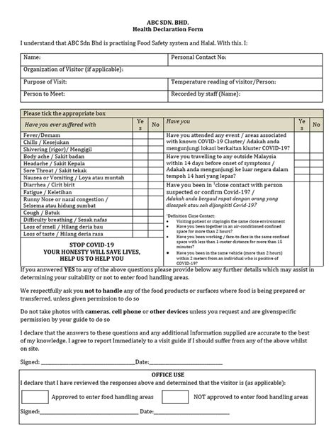 Health Declaration Form | PDF