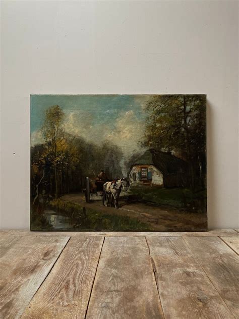 Large Antique Horse Oil Painting, Antique Farmer Horse Oil Painting, Antique Cottage Oil ...