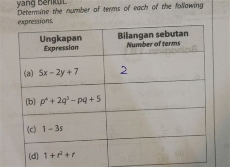 Solved Yang Berkut Determine The Number Of Terms Of Each Of The