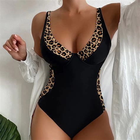 Black One Oiece Swimsuit Women S Spring Summer Floral Print Cut Waist Bikini Set With Chest