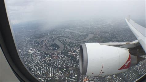 Beautiful Takeoff At Brisbane Qantas Airbus A330 300 Rainy Takeoff With Brisbane Skyline