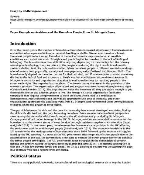 📌 Paper Example On Assistance Of The Homeless People From St Mungos Free Essay Term Paper