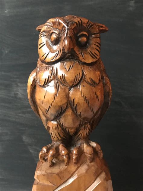 Stylish Carved Wooden Owl Sculpture Symbol Of Wisdom And Learning With