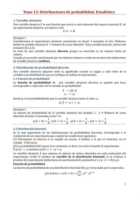 PDF Tema 13 Distribuciones De Probabilidad