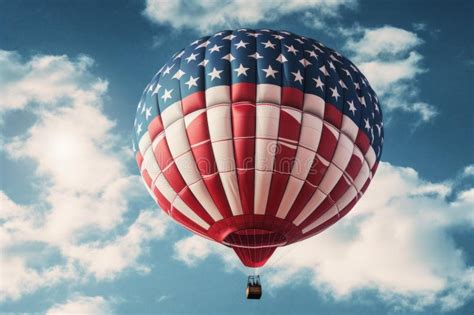 Patriotic Hot Air Balloon Against Blue Sky Stock Image Image Of