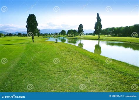 Golf Course Green Grass Field Lake Reflection Stock Photo Image Of