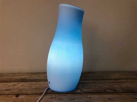 Blue Ikea Mylonit lamp, vintage blue table lamp, hand made glass table ...