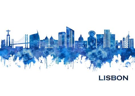 Lisbon Portugal Skyline Blue Towseef Dar Print Poster Prints Lisbon