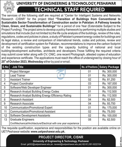 Jobs Announcement At UET Peshawar 2025 Job Advertisement Pakistan