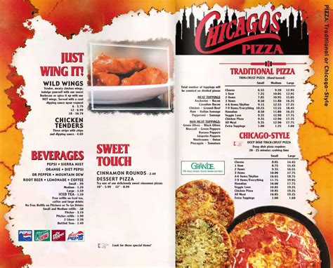 Menu at Chicago's Pizza pizzeria, French Lick