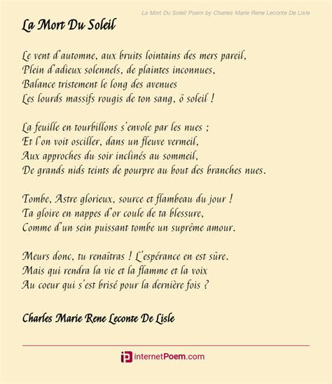 La Mort Du Soleil Poem By Charles Marie Rene Leconte De Lisle