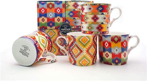 Heritage Fine Bone China Set Of Mugs Gift Boxed Shades Of Aztec Mugs