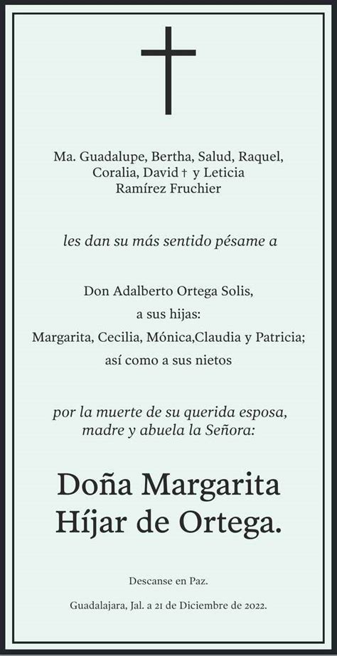 Margarita H Jar De Ortega Obituario Esquela