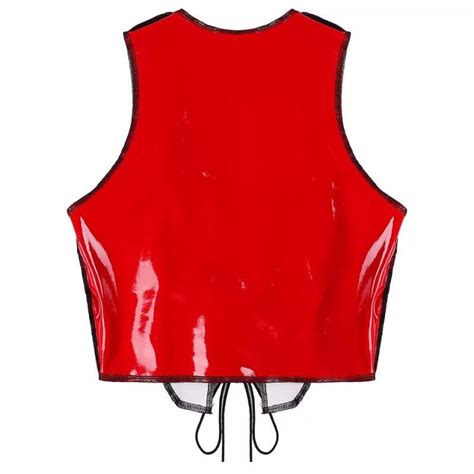 Plus Size Women Sexy Glossy Push Up Pvc Leather Vest Top For Sex