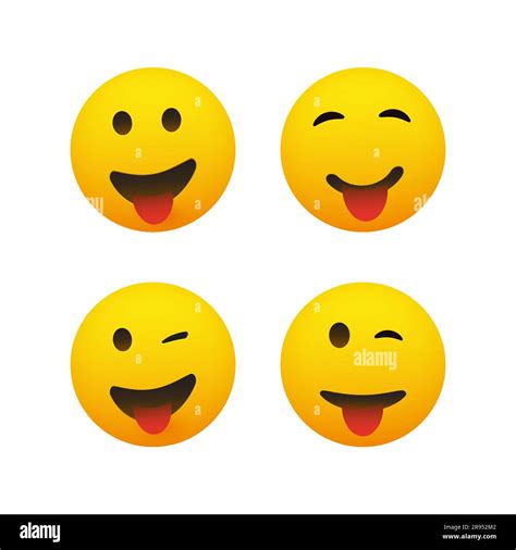 Set Of Smiling And Winking Emoticons With Stuck Out Tongue Simple