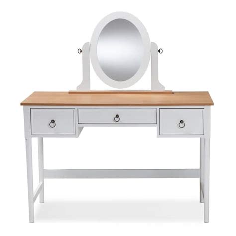 Baxton Studio Sylvie White And Natural Bedroom Vanity Table 154 9038 Hd