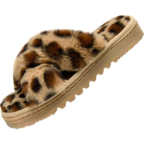 Lordfon Open Toe Cross Band Fuzzy Womens Slippers Fluffy House Slippers