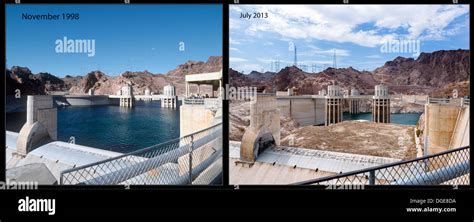 Lake Mead At The Hoover Dam Showing The Unprecedented Low Water Levels In 2013 Compared To 1998