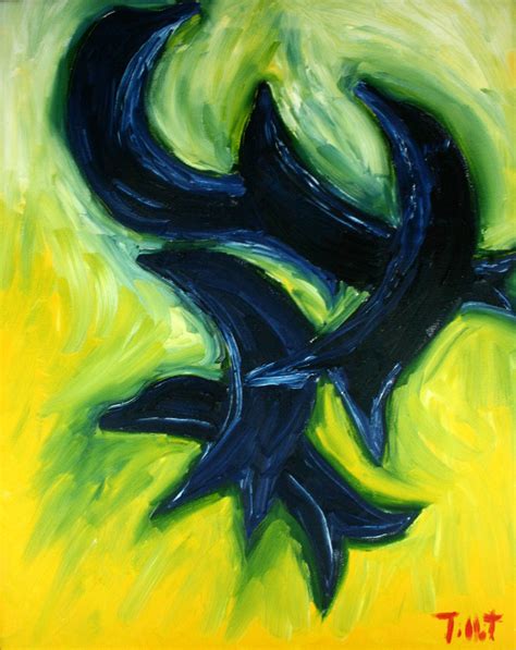 Abstract Original Oil Painting Dolphins Dance