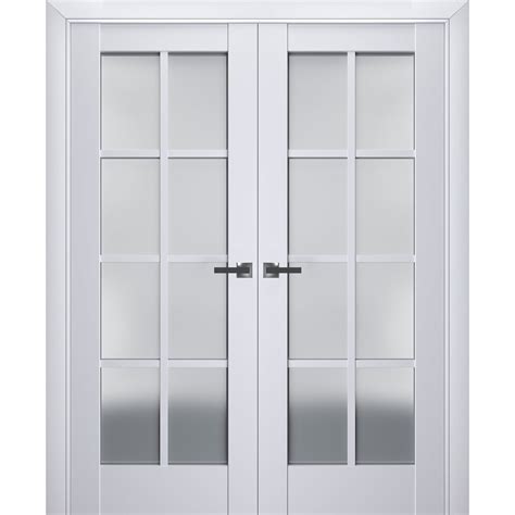 Interior Solid French Double Doors Frosted Glass | Veregio 7412 White