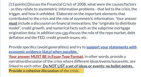 Solved 13 Points Discuss The Financial Crisis Of 2008 Chegg