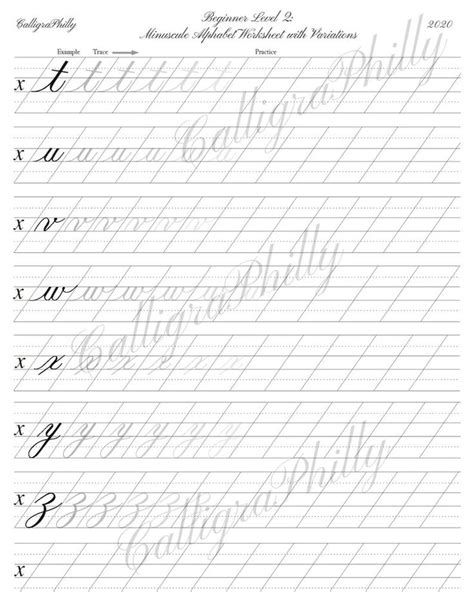 New Beginner Level Deluxe Lowercase Copperplate Calligraphy Alphabet