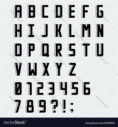 Simple blocky font with numbers Royalty Free Vector Image