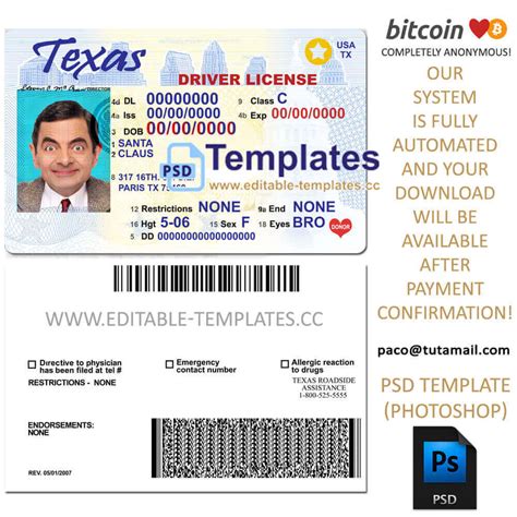 Texas Driving Licence Template Editable Templates