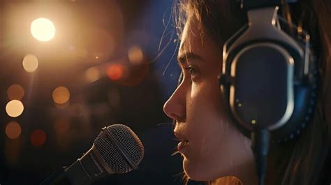 Premium Photo Aspiring Singer Recording A Track In Studio Closeup On