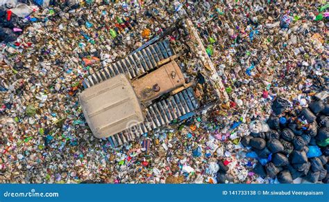 Garbage Pile in Trash Dump or Landfill, Aerial View Garbage Trucks ...