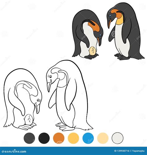 Coloring Pages. Mother and Father Penguin Look at the Egg Stock Vector