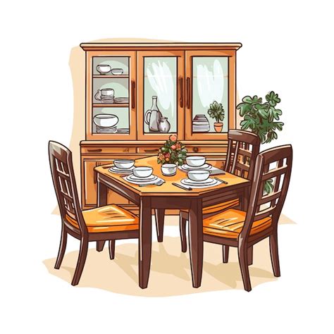 Premium Vector Dining Room Vector Clipart White Background