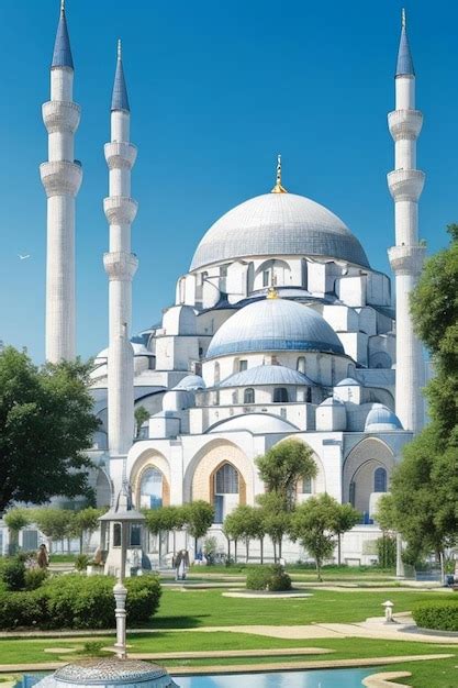 A White And Blue Mosque With Premium Ai Generated Image