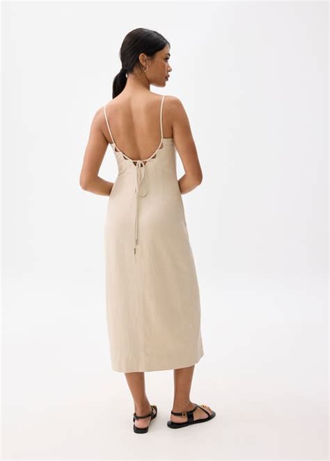 Linen Padded Column Midi Dress Love Bonito Intl