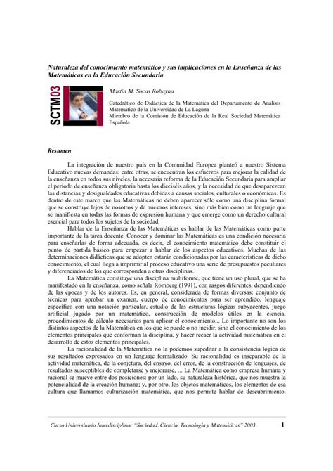 Pdf Naturaleza Del Conocimiento Matem Tico Y Sus Pdf Filenaturaleza