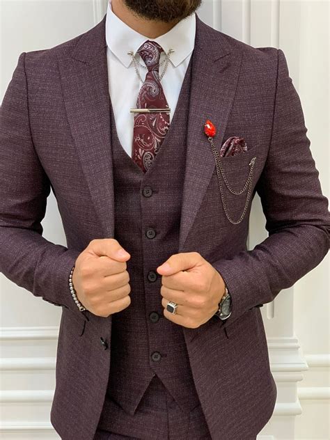 Burgundy Slim Fit Peak Lapel Suit By Worldwide Shipping