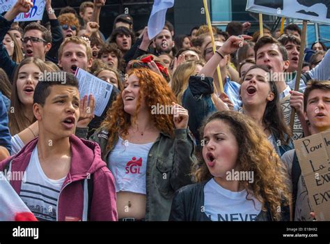 Paris France Anti Extreme Right Demonstration By Angry Crowd Scene