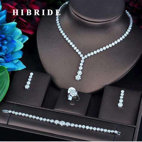 HIBRIDE New Flower AAA Cubic Zircon Jewelry Sets Women Wedding Necklace