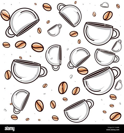 Pattern Of Coffee Cups With Grains Vector Illustration Design Stock