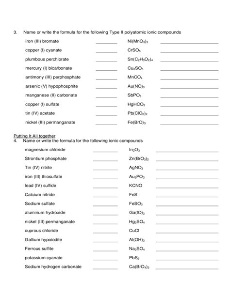 Naming Worksheet 2 Ionic Compounds With Polyatomic Ions