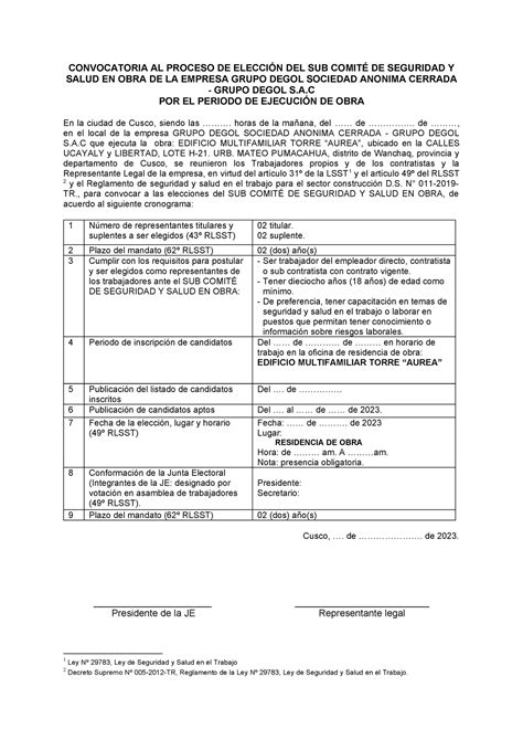 Instalacion De Sub Comite Sst Convocatoria Al Proceso De Elecci N Del