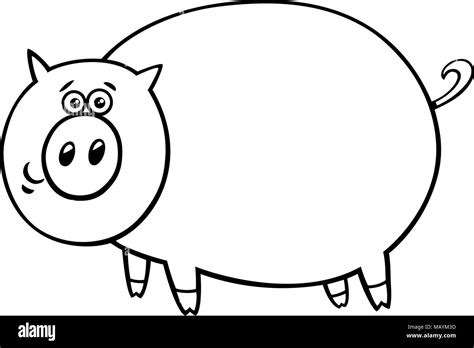 Black and White Cartoon Illustration of Funny Comic Pig Farm Animal ...